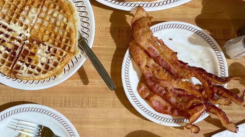 Plate of bacon with waffle