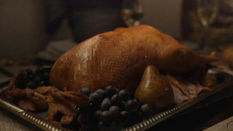 Roasted goose on serving tray