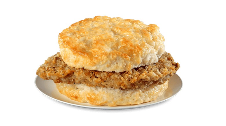 Bojangles' Steak Biscuit on a white plate