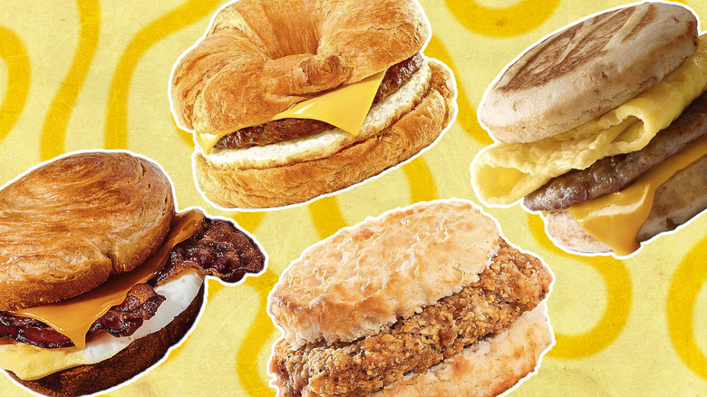 Assorted breakfast sandwiches from fast food chains