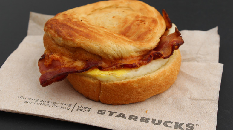 Starbucks bacon sandwich on croissant