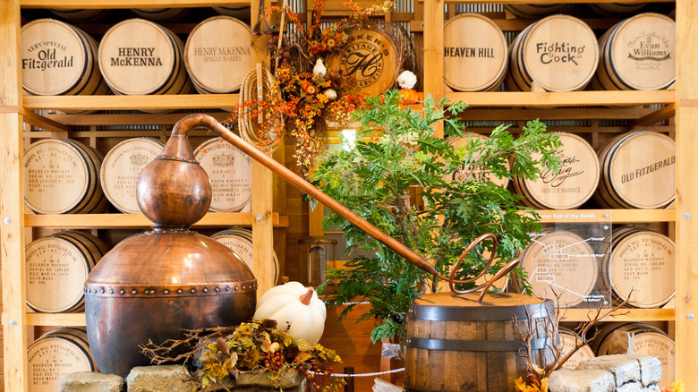 Heaven Hill still and bourbon barrel display