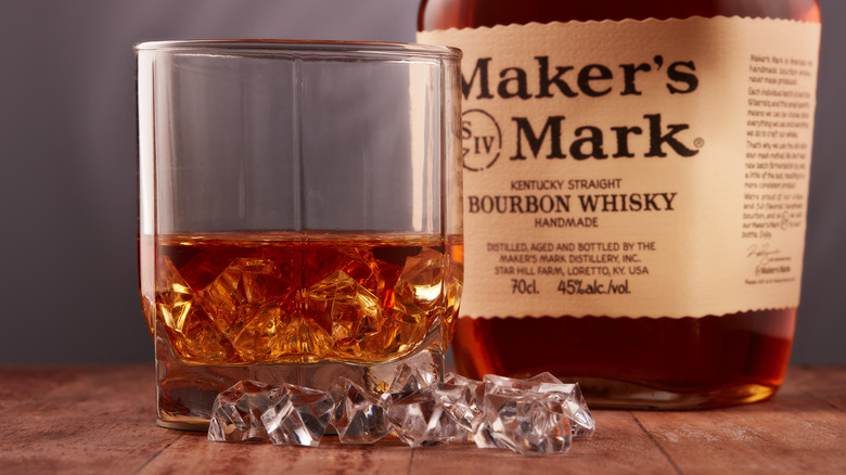 maker's mark straight bourbon bottle and glass