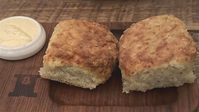 Biscuits on wooden tray