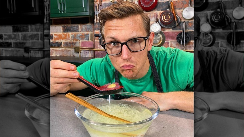 Chef Josh eating clear ramen