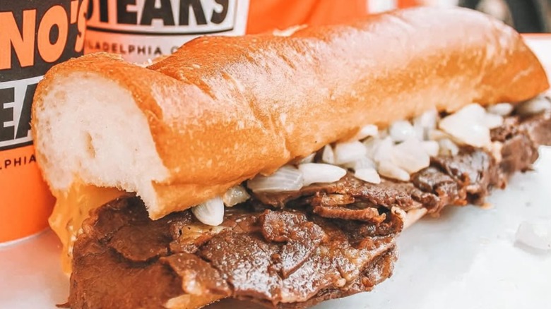 A cheesesteak from Geno's Steaks