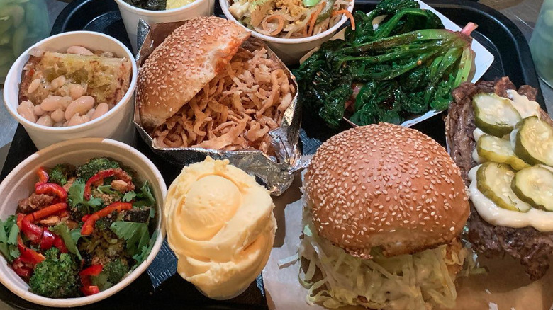 Tray of vegetarian food at Superiority Burger