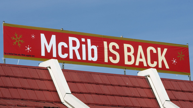 "McRib is back" sign on McDonald's roof