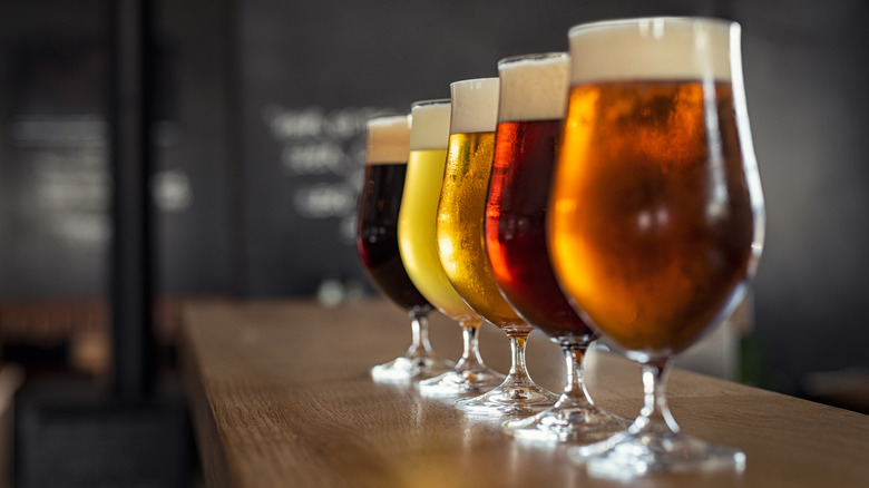 Row of beers on a bar