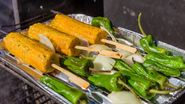 Grilled corn and green peppers