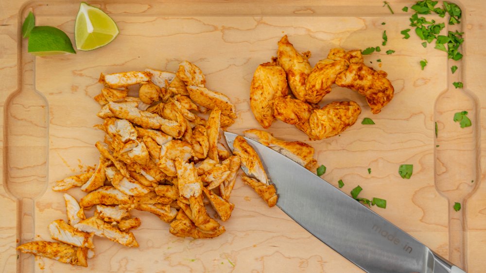 cutting chicken for 20-minute chicken tacos