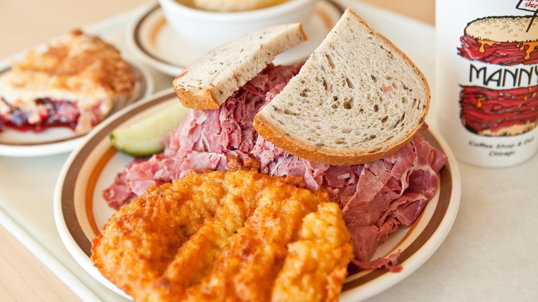 sandwich and potato from Manny's