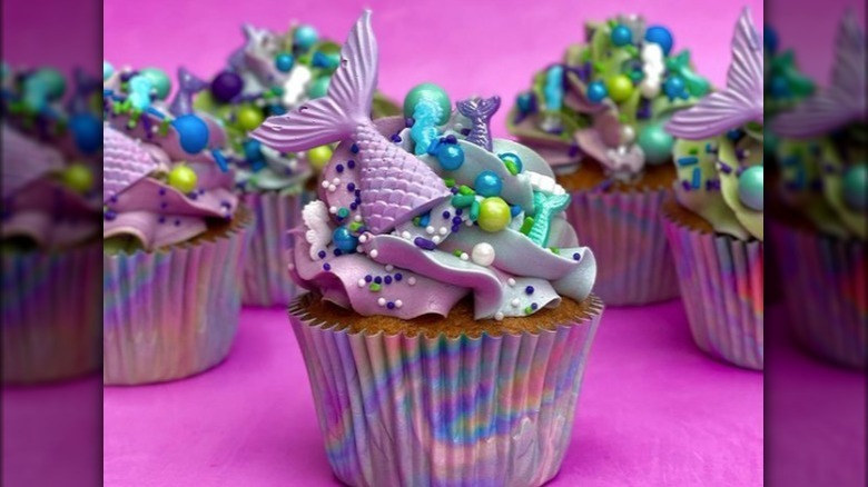mermaid frosted purple cupcakes