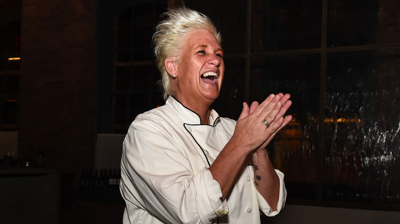 Anne Burrell in white jacket