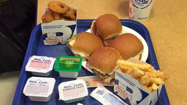 White Castle sliders with sauces