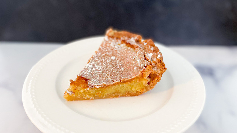 Chess pie on white plate