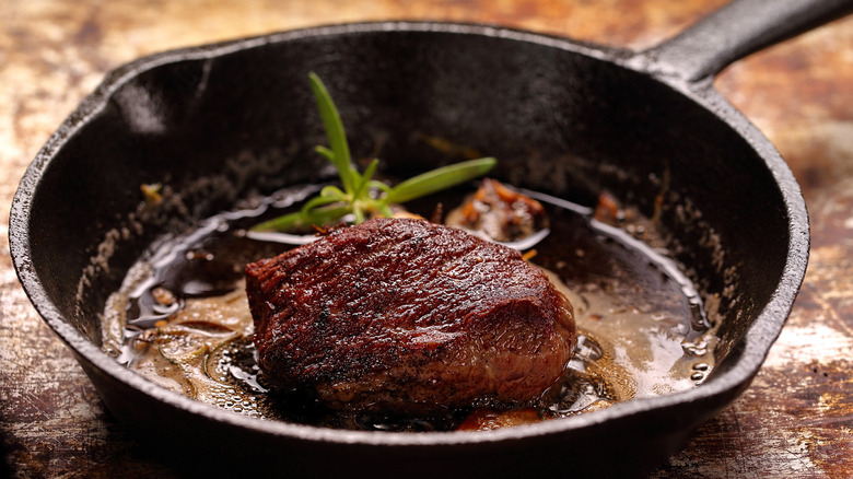 steak in cast iron pan