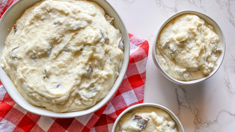 Bowls of chunky mashed potatoes