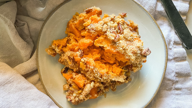 Sweet potato casserole on plate