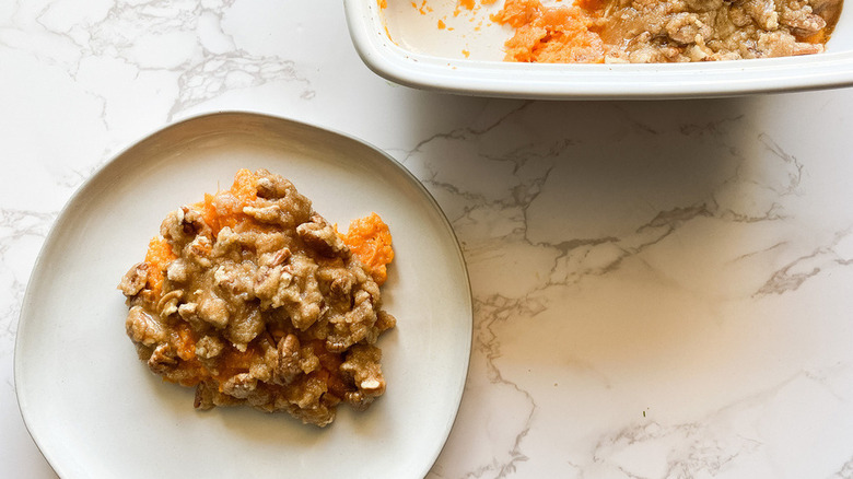 Sweet potato casserole on plate