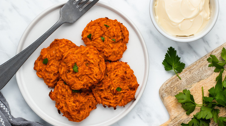 Sweet potato fritters on plate