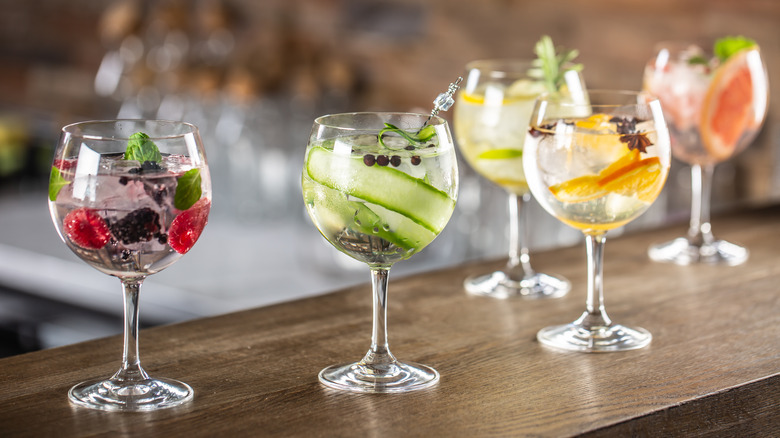 Alcohol cocktails on table