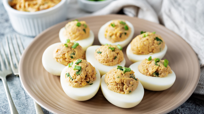 Deviled eggs on plate