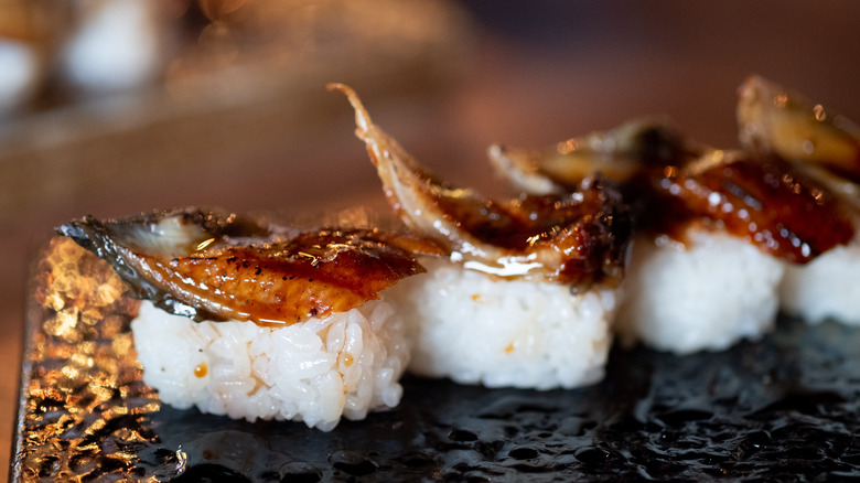 eel sushi on table