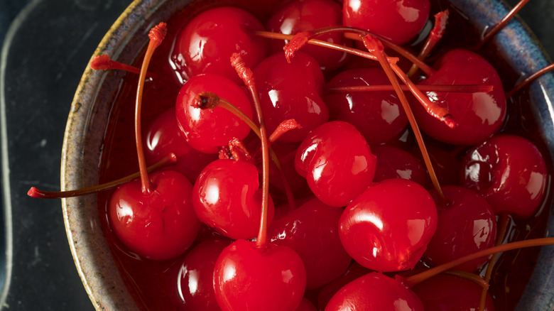 Maraschino cherries in a bowl