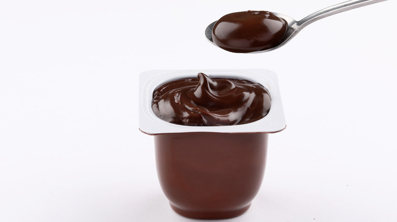 chocolate pudding with spoon
