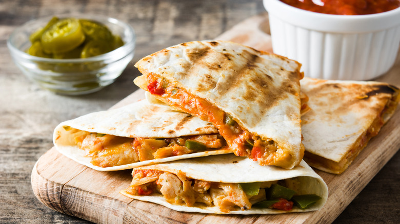 quesadillas on cutting board