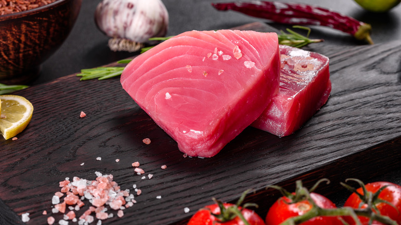Tuna filet on table