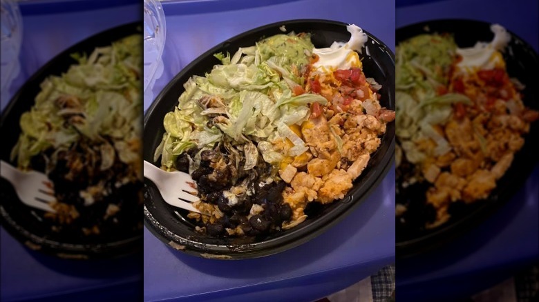 Taco Bell Power Menu Bowl on blue table