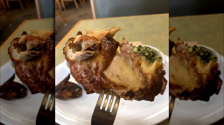 Boston Market Rotisserie Chicken on a fork