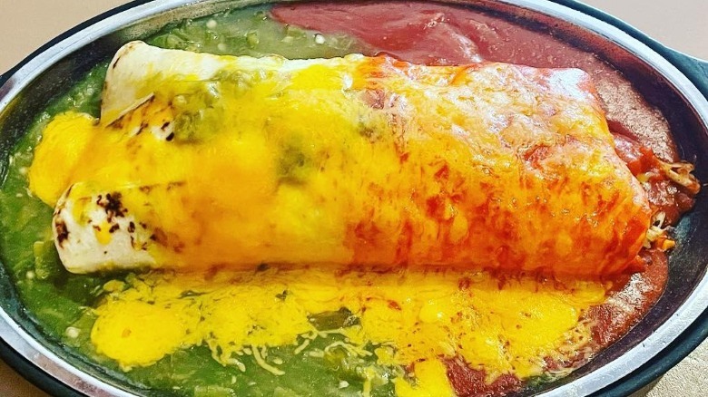 red and green chile cover breakfast burrito