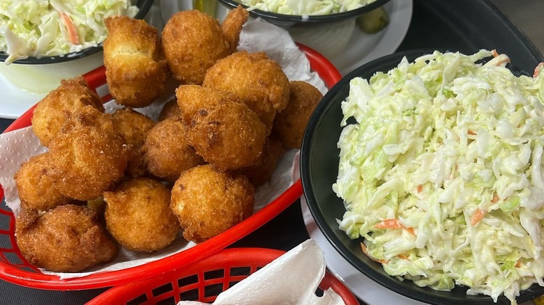 Fried shrimp and coleslaw at Huck Finn's Catfish