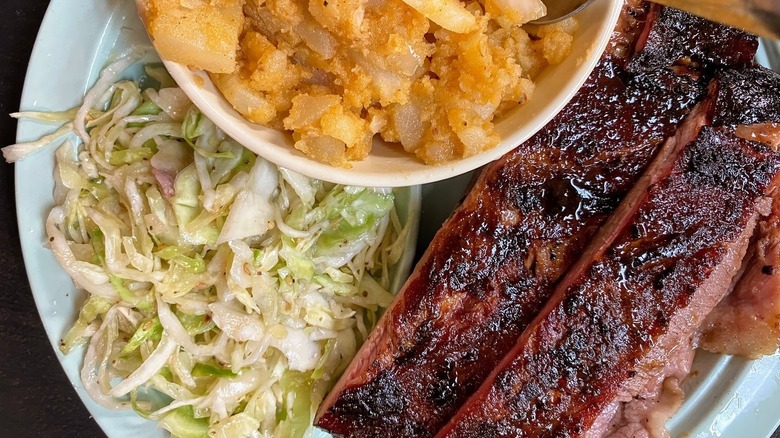 Ribs and coleslaw at Saltlick BBQ