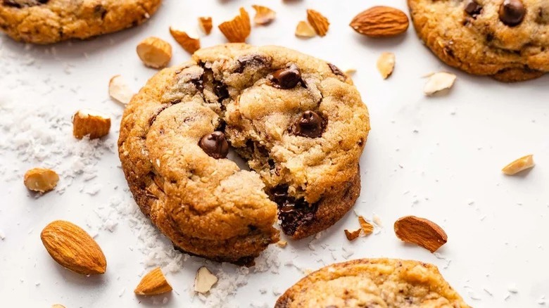 broken Chewy Coconut Almond Chocolate Chip Cookies