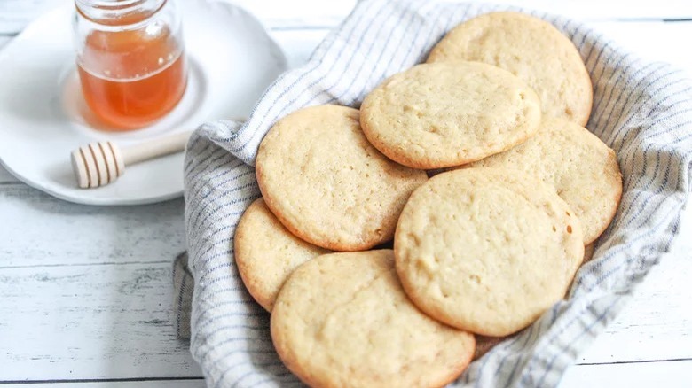 Chewy Honey Cookies and bottle of honey