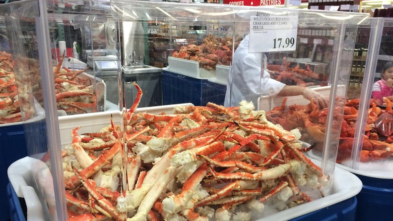 bins of crab legs on sale at Costco