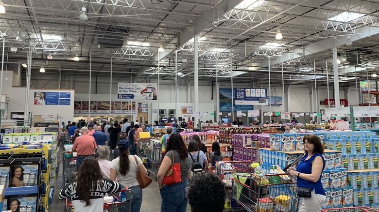 a crowd in line at Costco