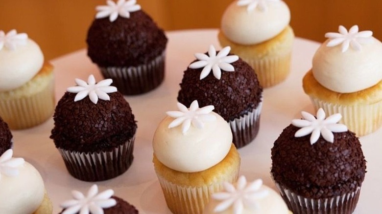 iced cupcakes with flowers