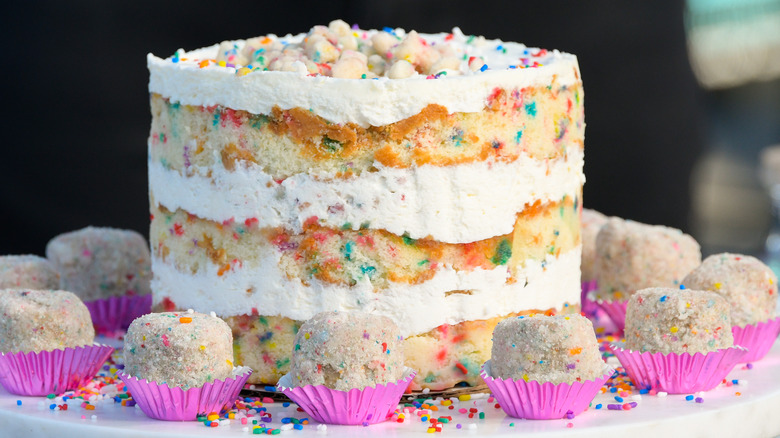 Momofuku Milk Bar makes a Birthday Cake with rainbow sprinkles