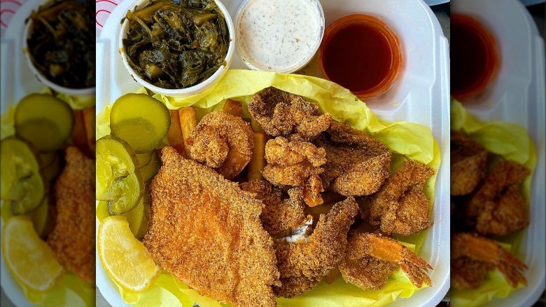 Fried fish with collard greens