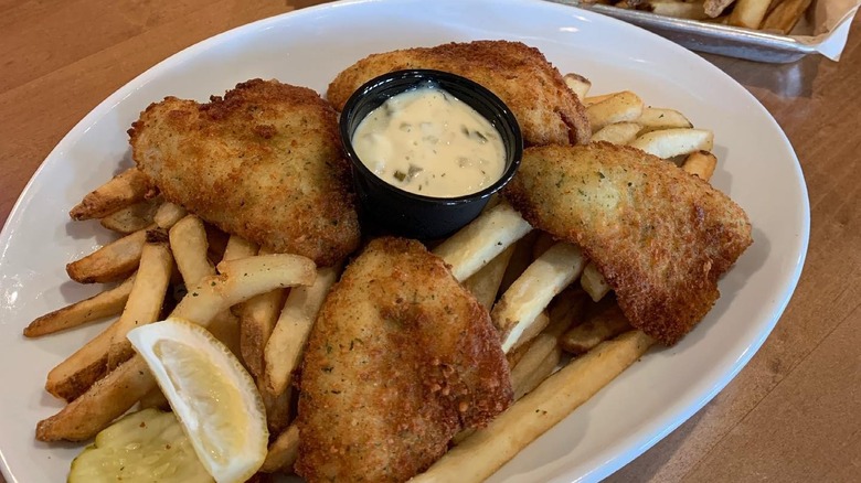 Fish and chips on plate