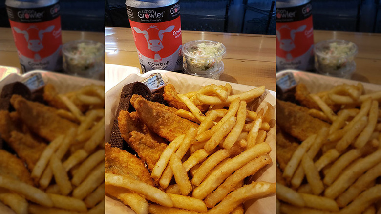 Fish and chips with beer