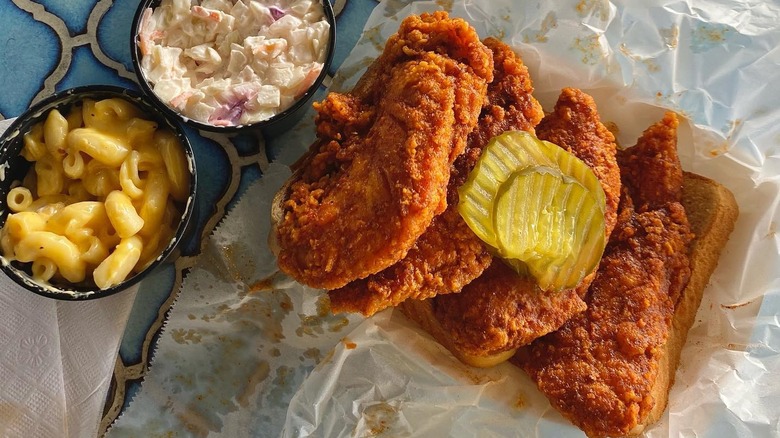 Prince's chicken is served over slices of white bread painted with their spicy sauce