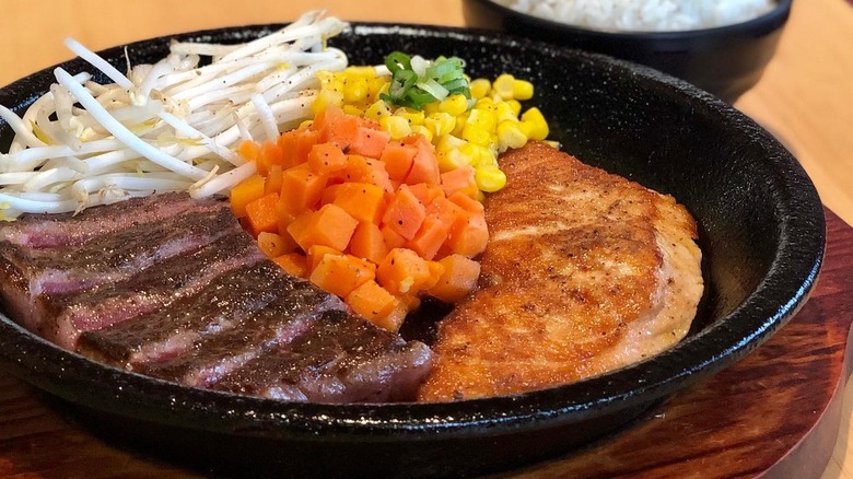 steak and salmon Ironsteak skillet