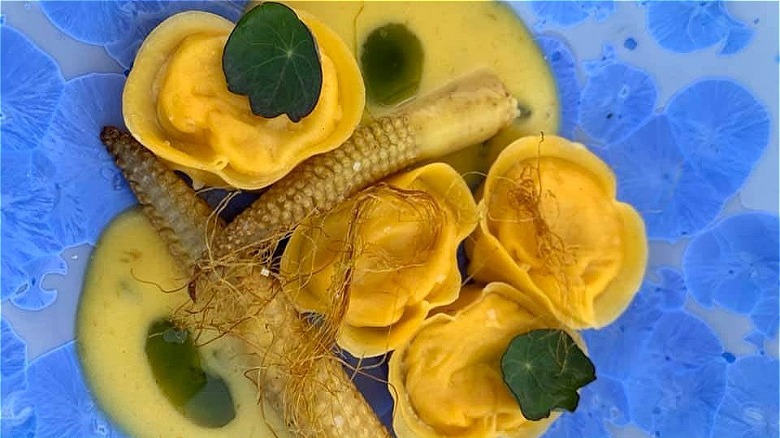 Quince San Francisco ravioli with baby corn