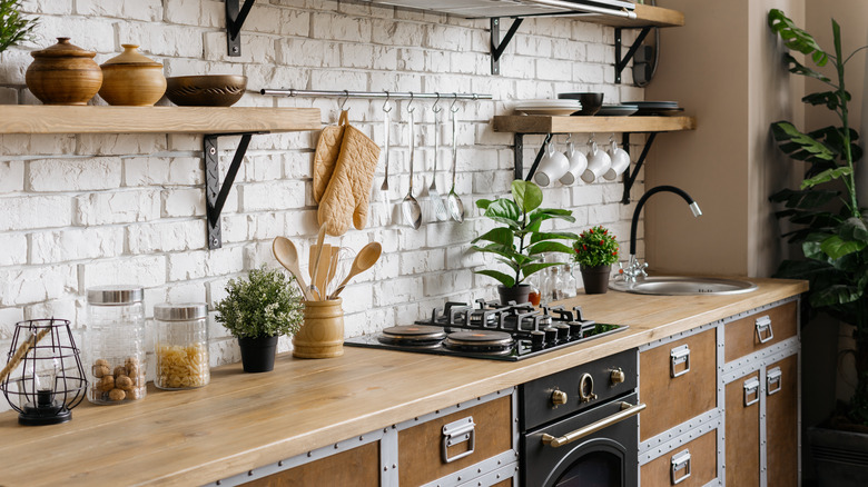 kitchen cabinets and stove